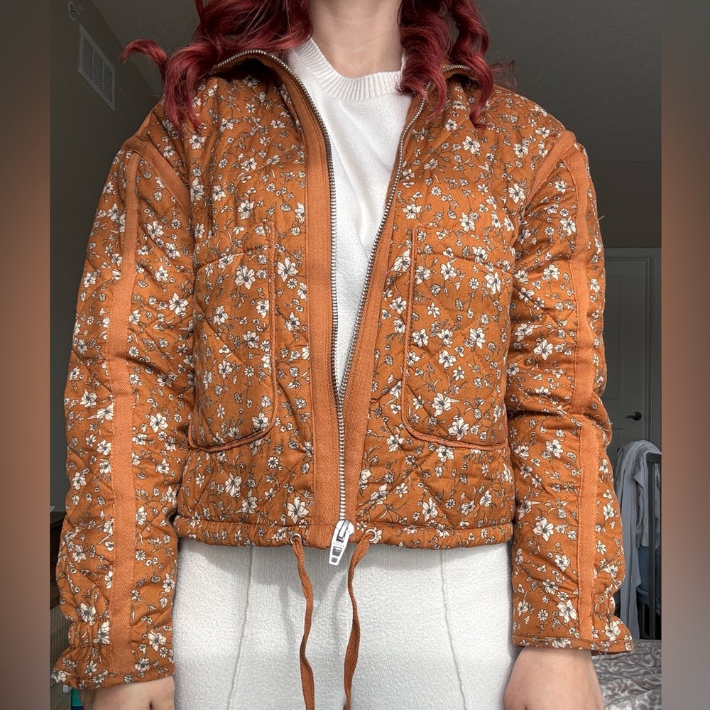 Blank NYC Floral Orange Puffer Jacket